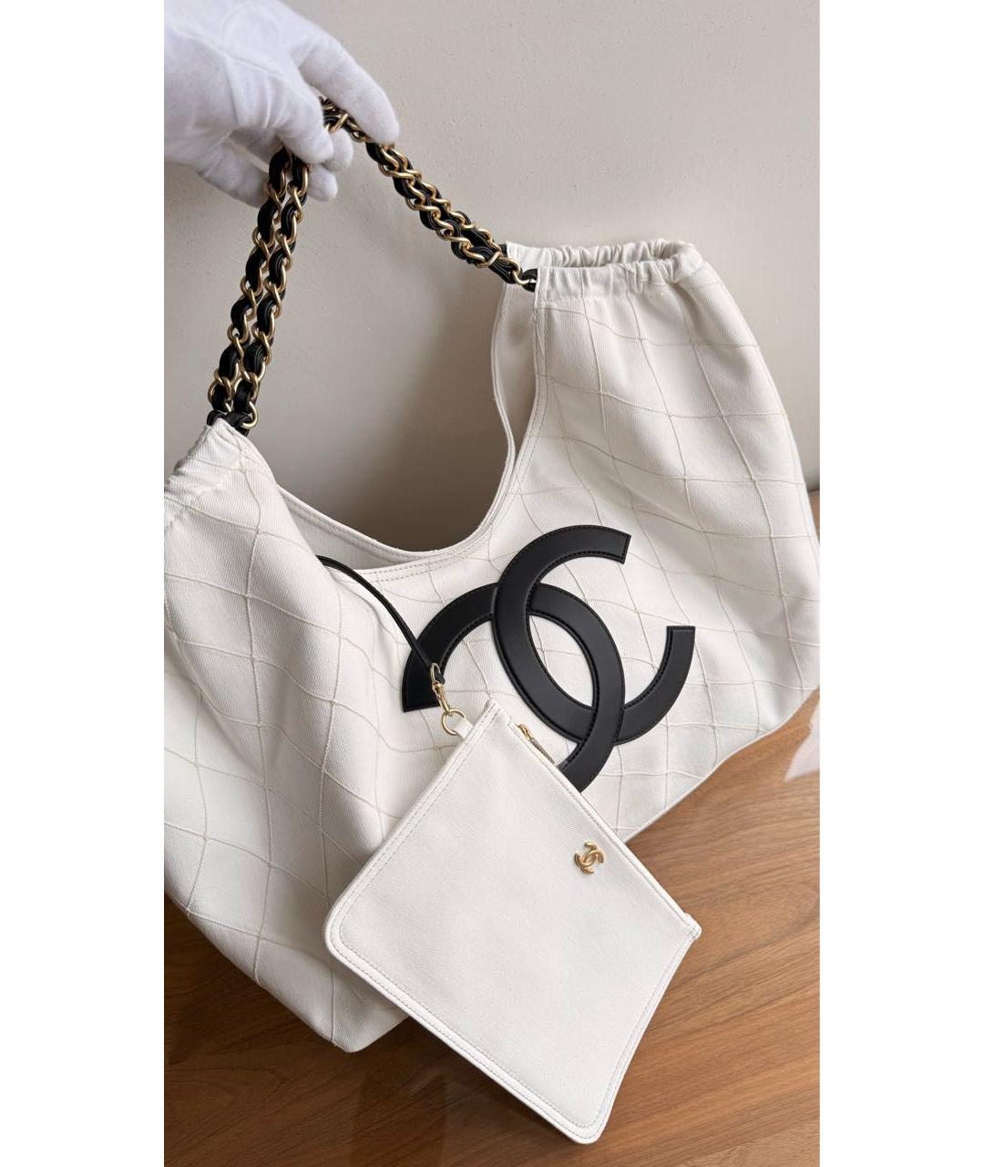 CHANEL Белая деним сумка тоут, фото 5