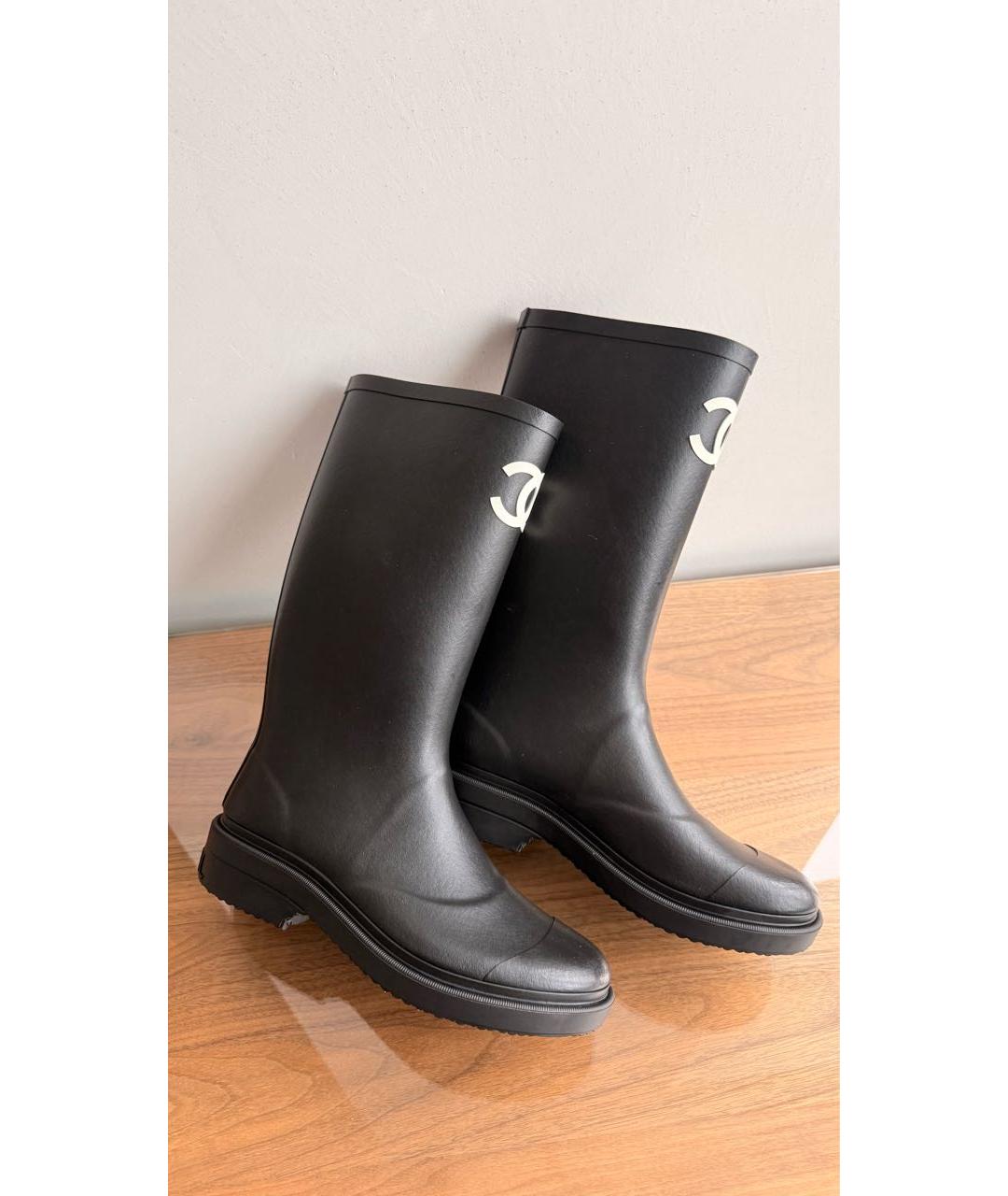 CHANEL Черные резиновые сапоги, фото 4