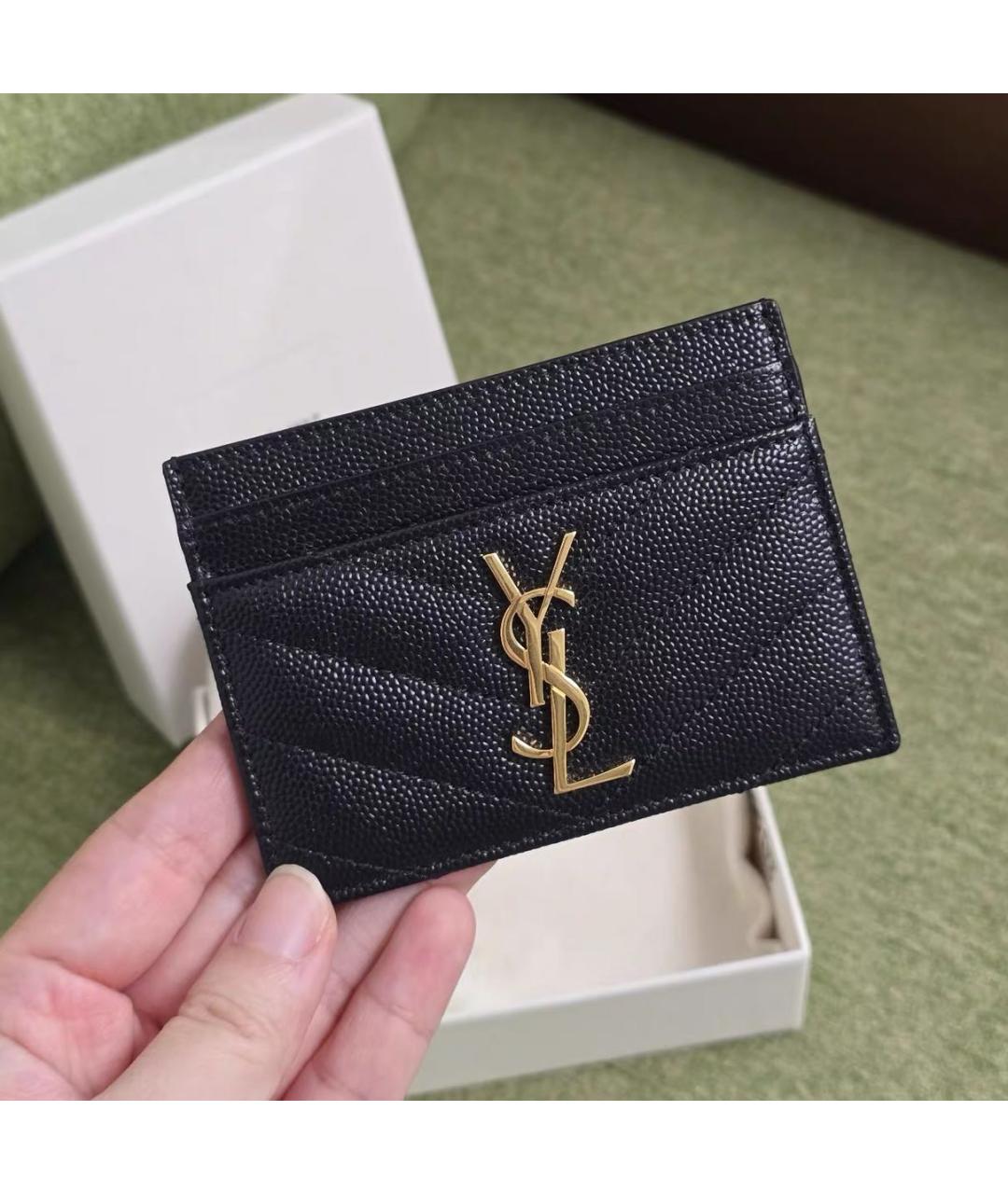 SAINT LAURENT Черный кожаный кардхолдер, фото 6