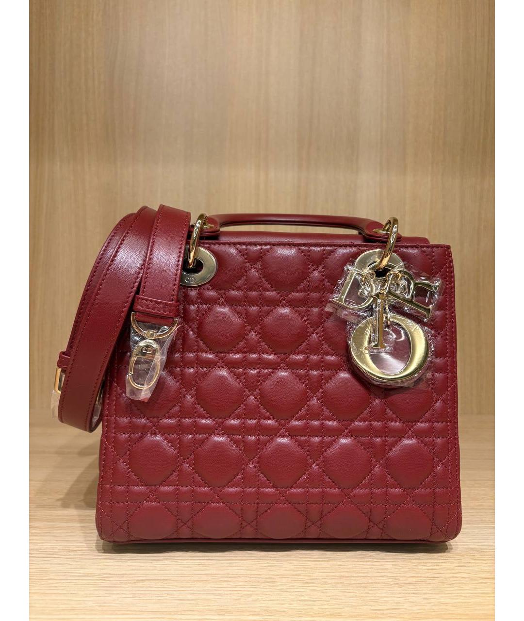 CHRISTIAN DIOR Бордовая кожаная сумка с короткими ручками, фото 3