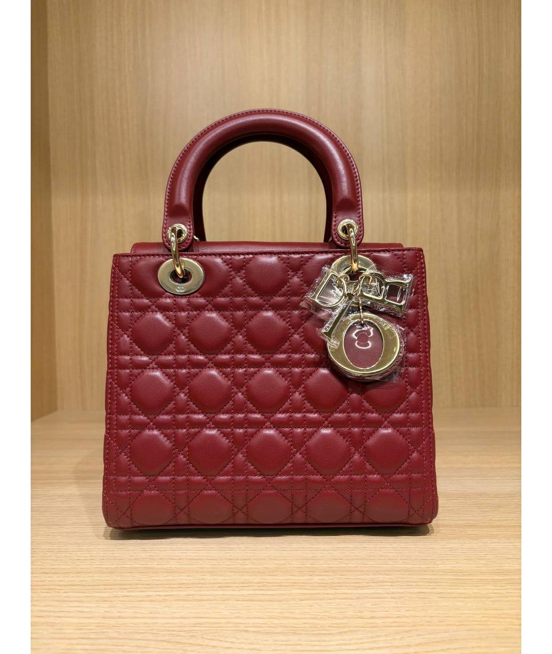 CHRISTIAN DIOR Бордовая кожаная сумка с короткими ручками, фото 6