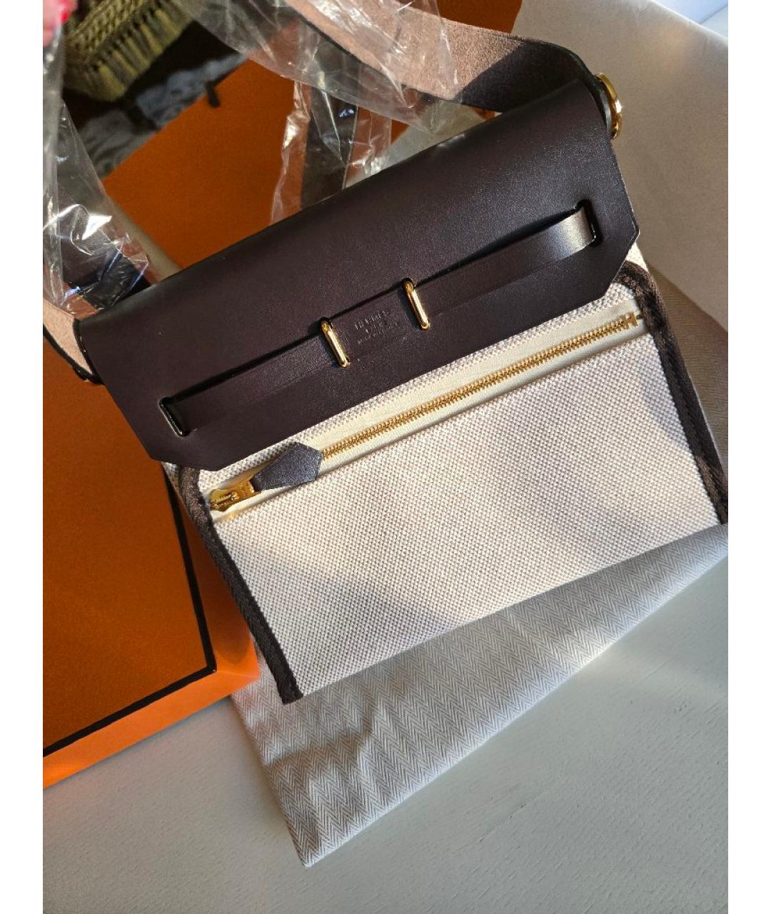 HERMES Бежевая тканевая сумка через плечо, фото 2