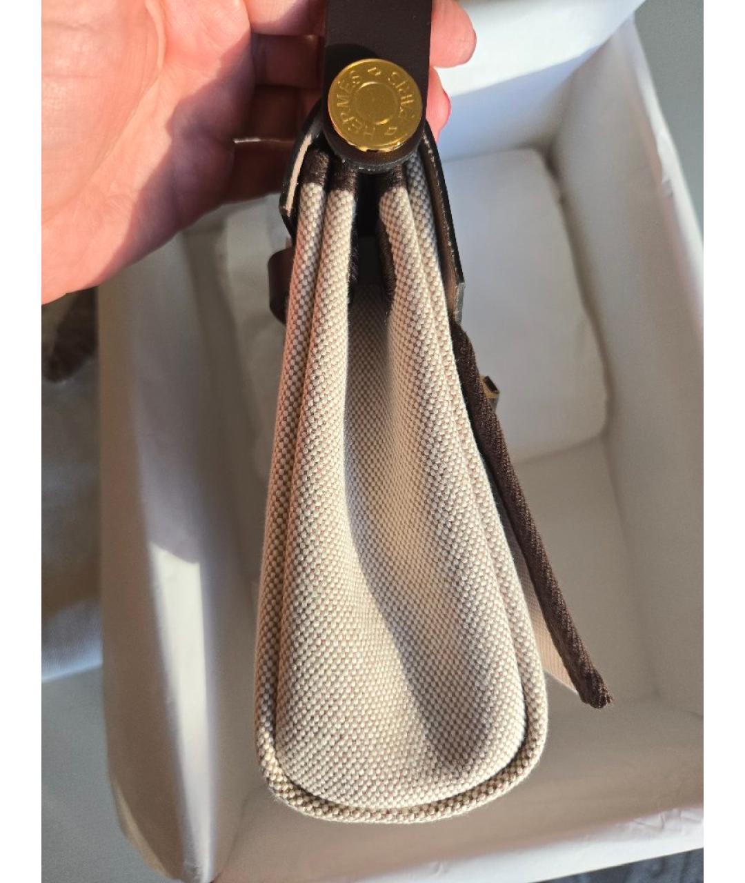 HERMES Бежевая тканевая сумка через плечо, фото 3