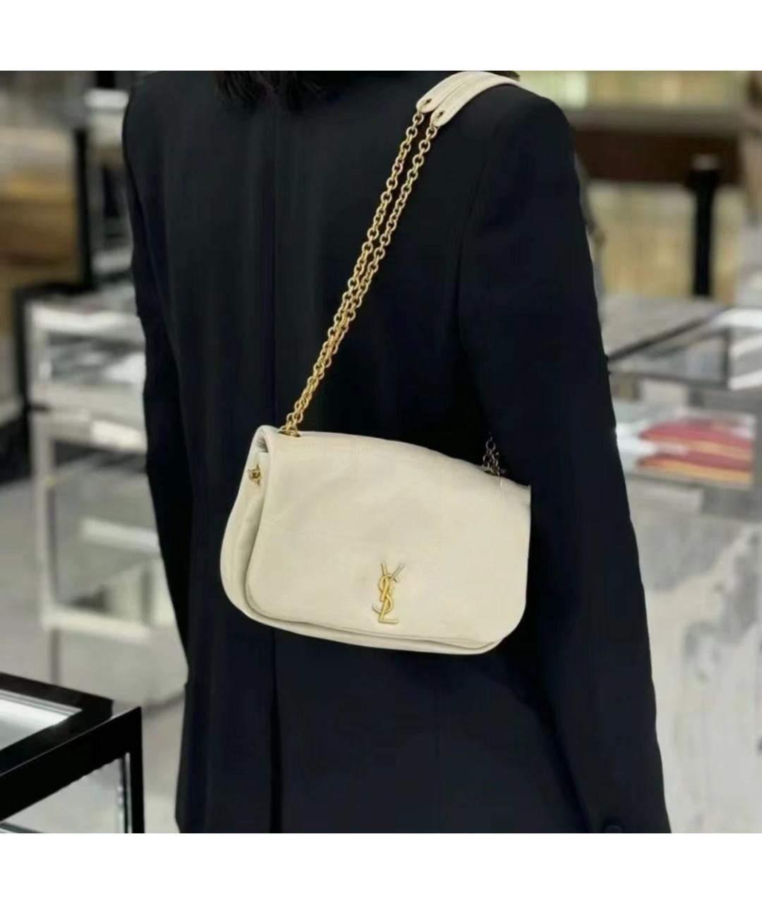 SAINT LAURENT Бежевая кожаная сумка через плечо, фото 8