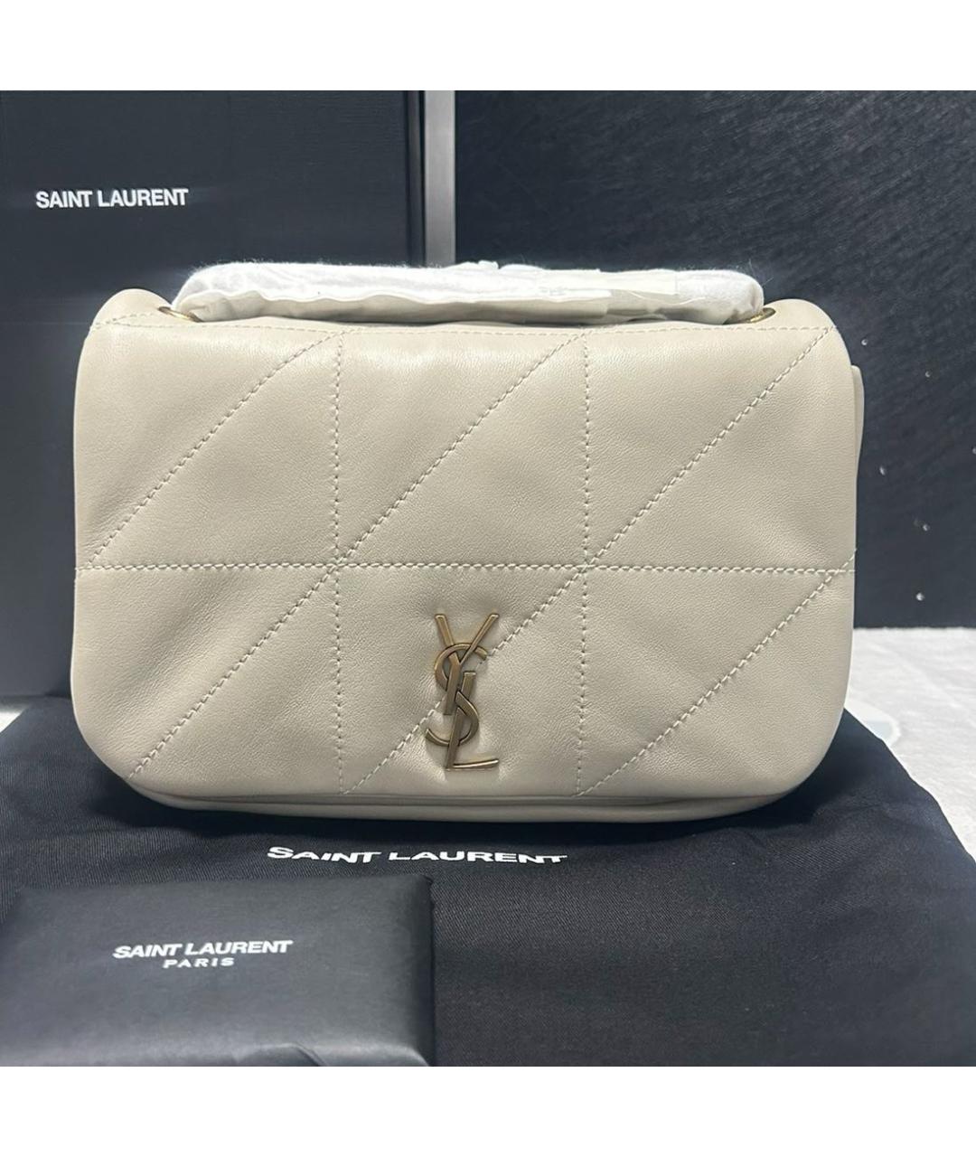 SAINT LAURENT Бежевая кожаная сумка через плечо, фото 5