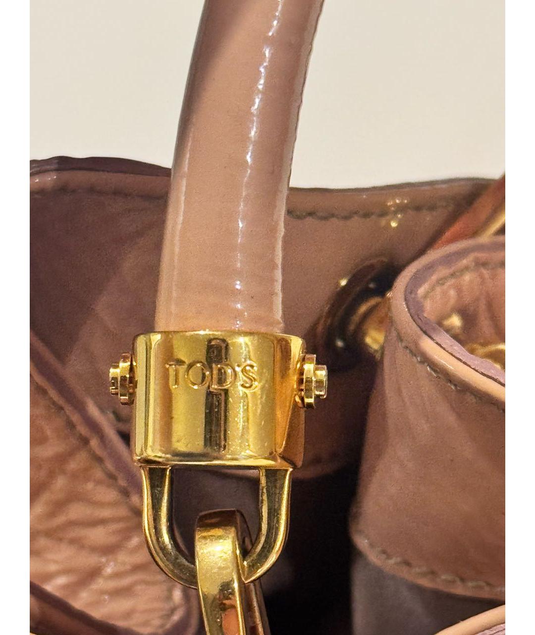 TOD'S Бежевая сумка тоут из лакированной кожи, фото 3