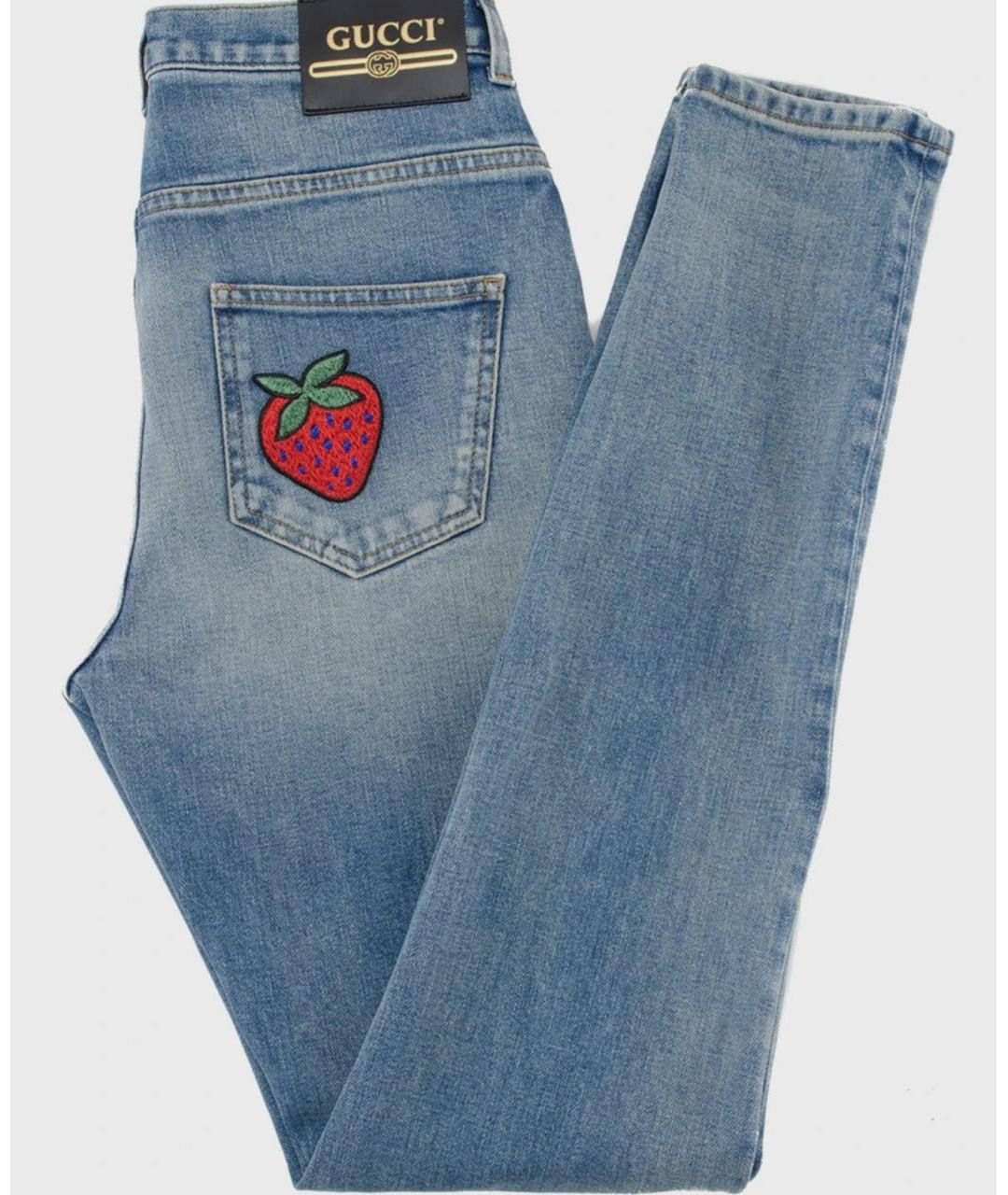 GUCCI Голубые хлопко-эластановые джинсы слим, фото 5