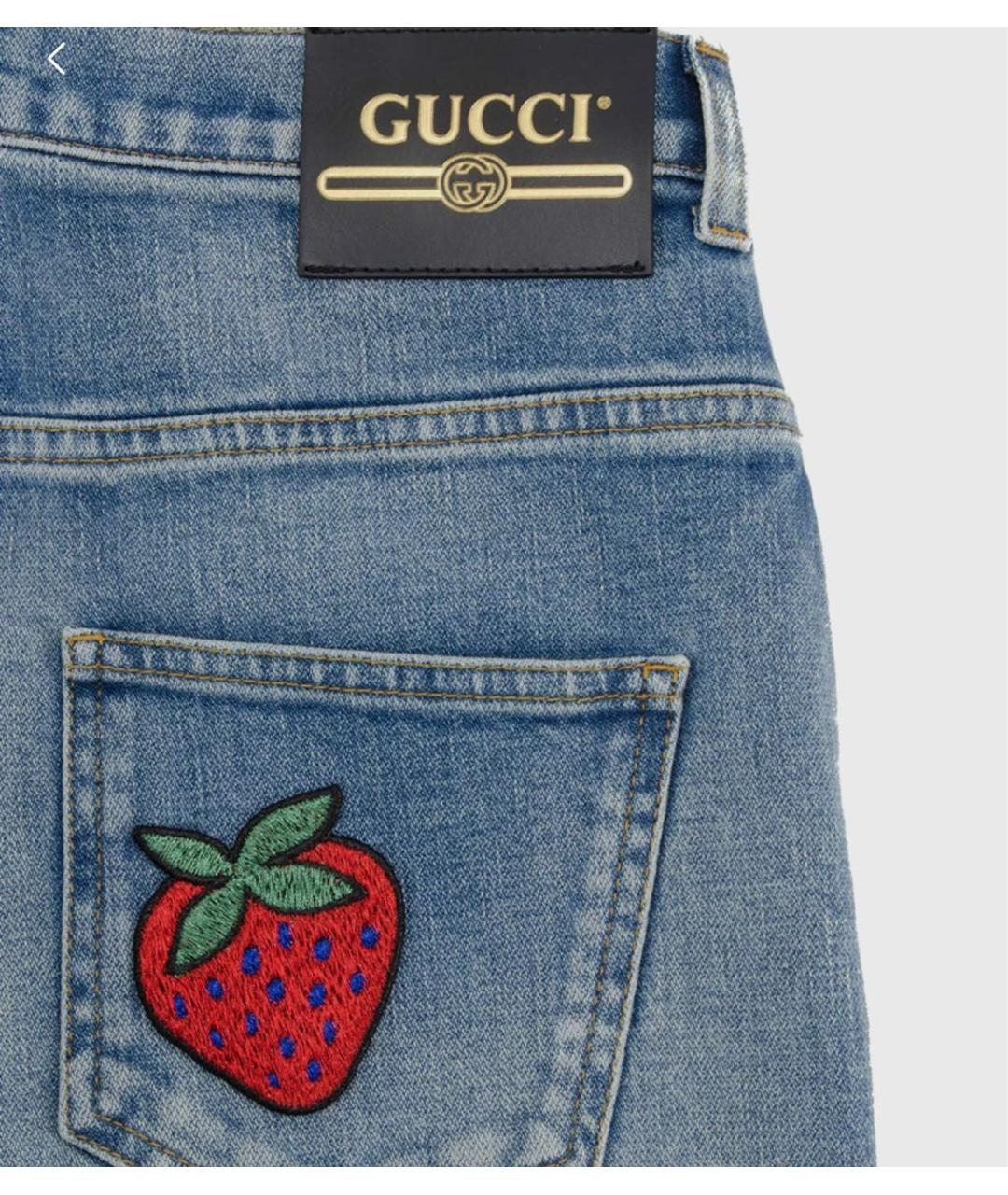 GUCCI Голубые хлопко-эластановые джинсы слим, фото 2