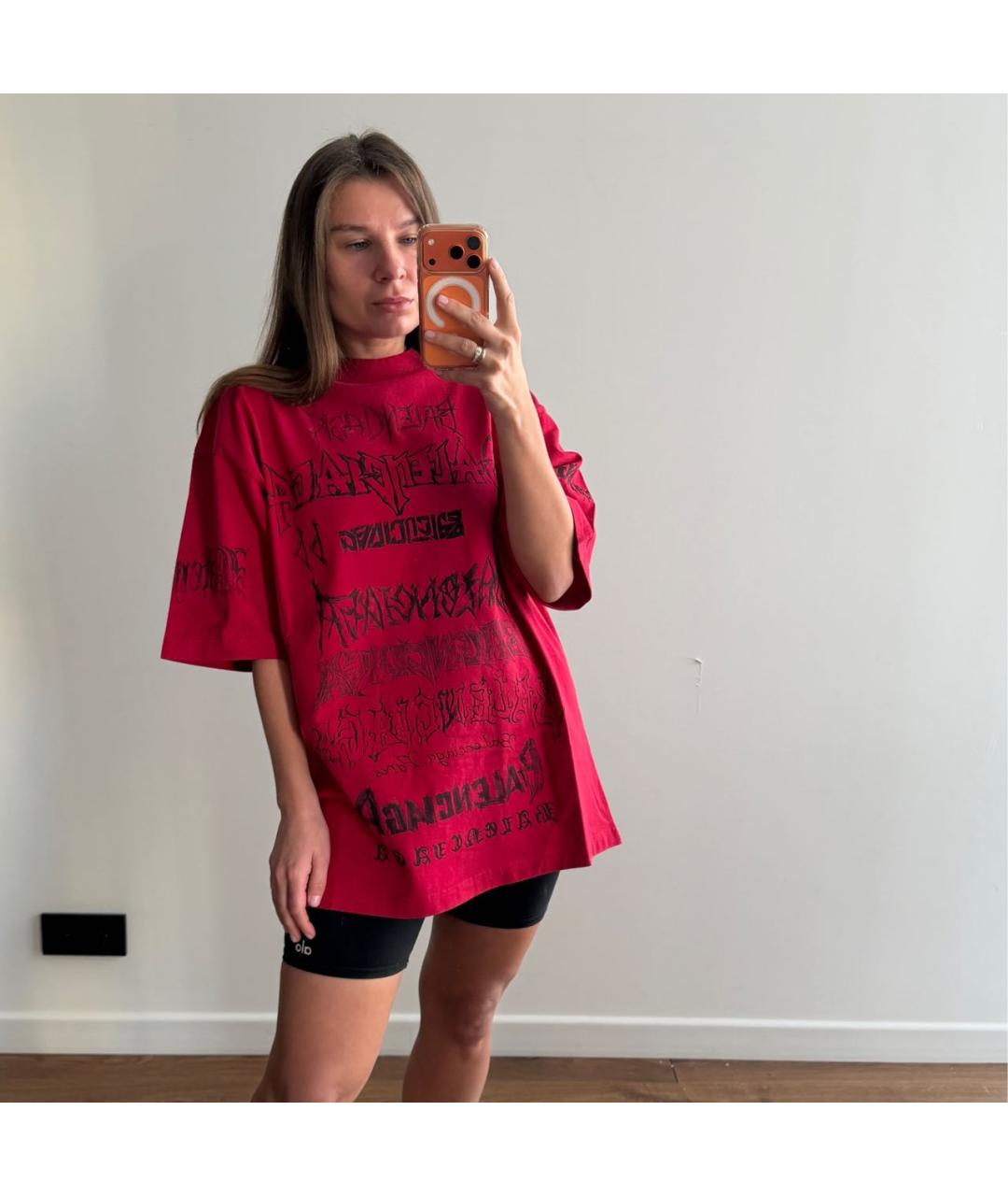 BALENCIAGA Красная хлопковая футболка, фото 3