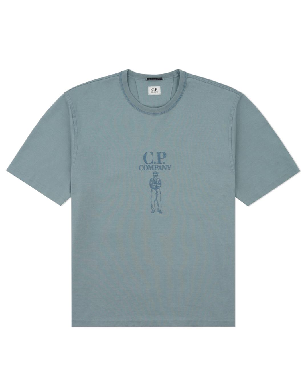 CP COMPANY Голубая хлопковая футболка, фото 1