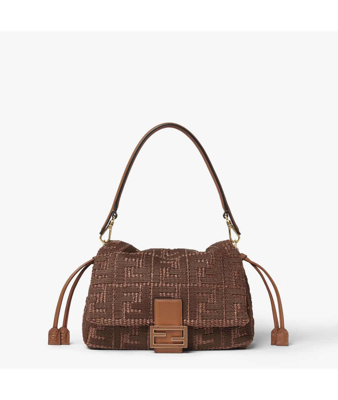 FENDI Коричневая хлопковая сумка с короткими ручками, фото 6