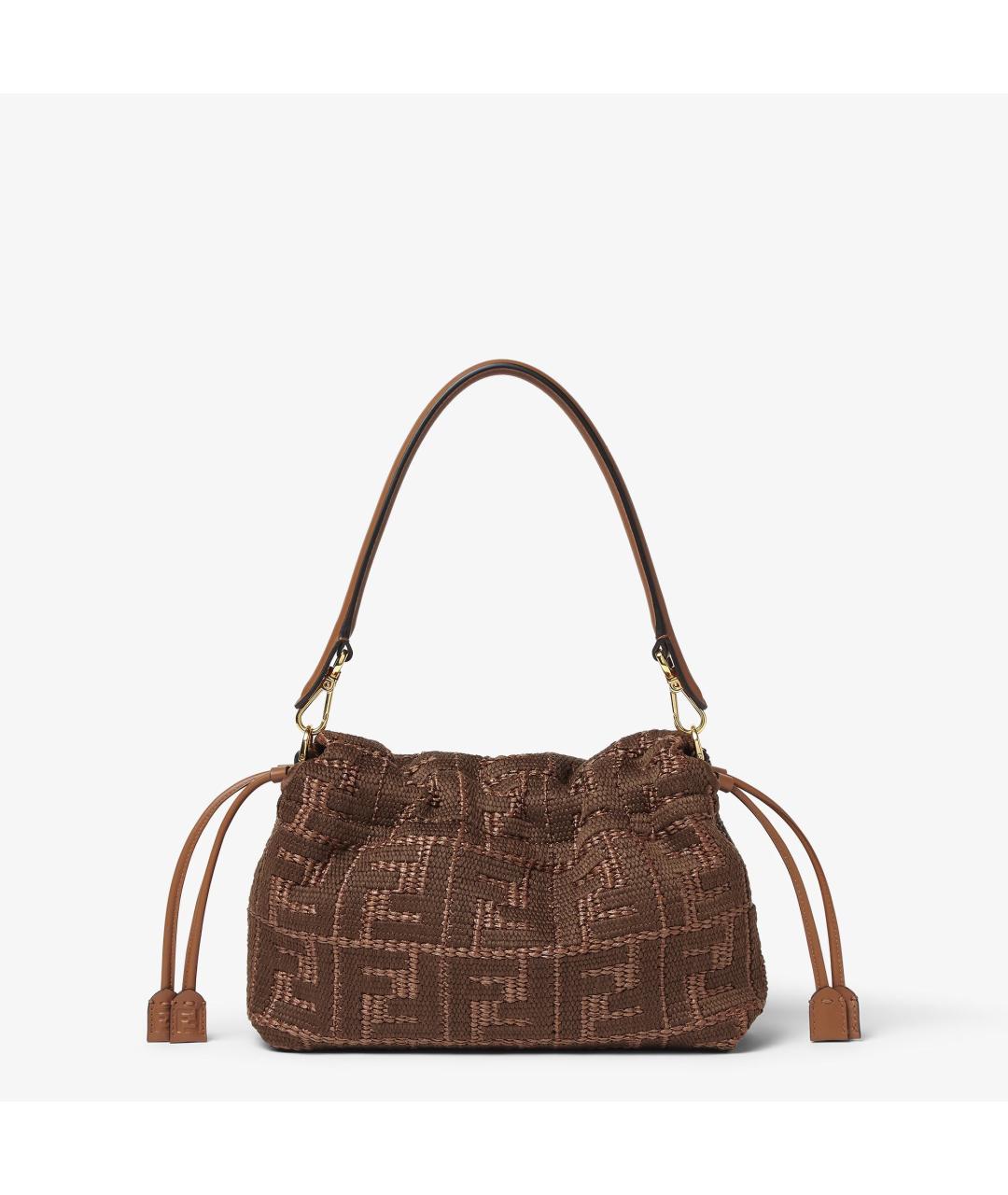 FENDI Коричневая хлопковая сумка с короткими ручками, фото 3