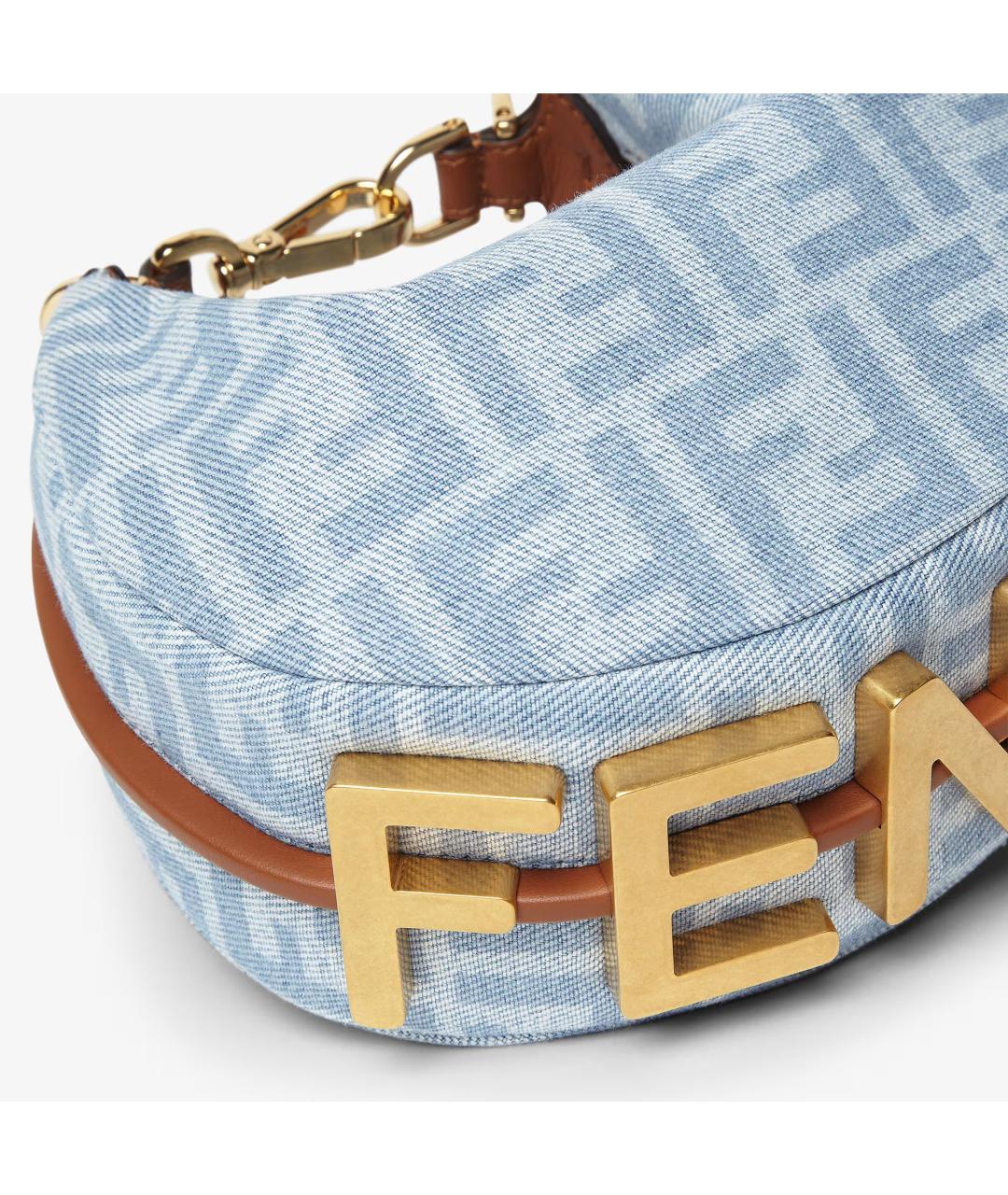 FENDI Голубая деним сумка с короткими ручками, фото 4