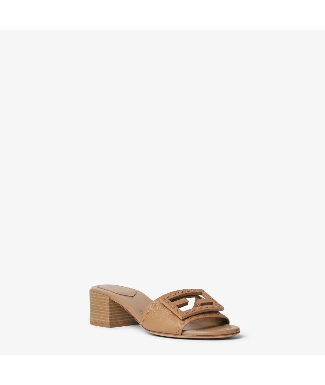 FENDI Коричневые кожаные мюли, фото 2