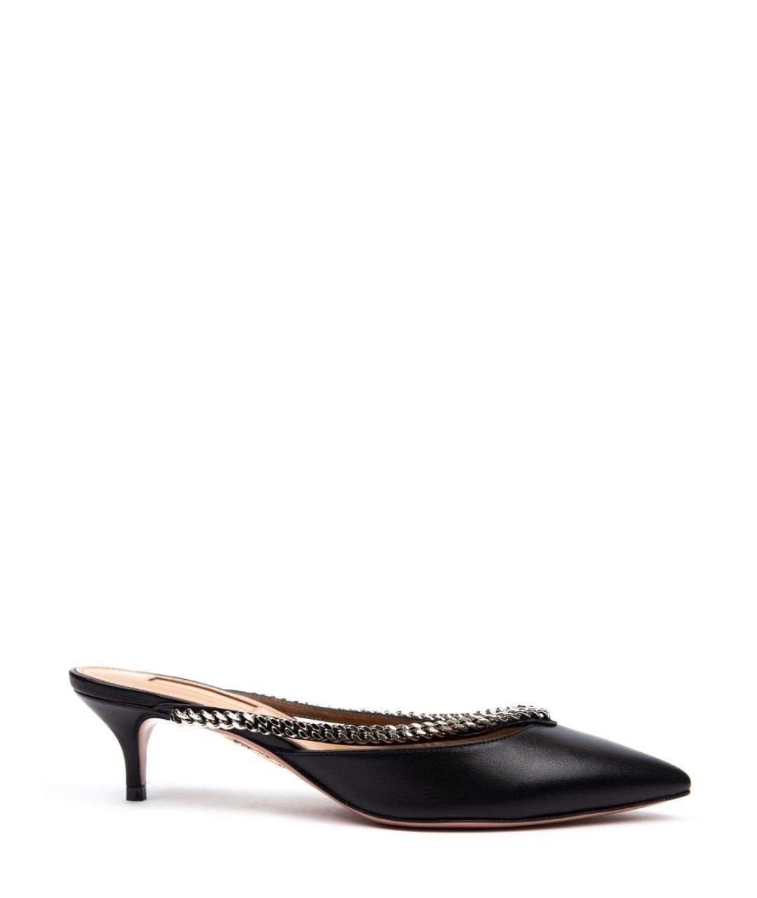 AQUAZZURA Черные кожаные мюли, фото 1