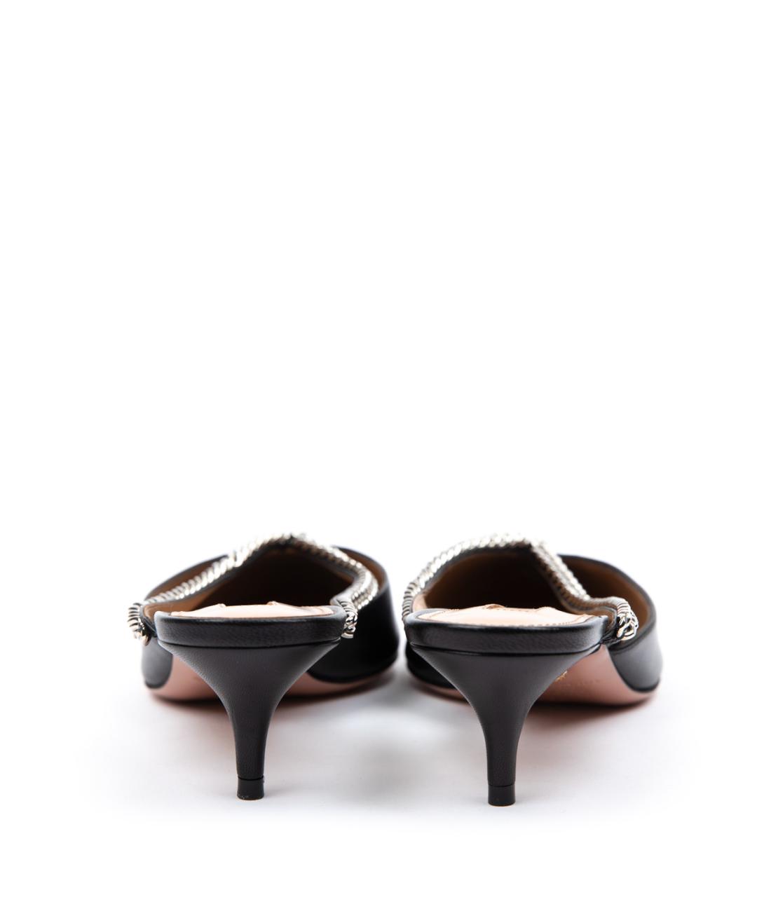 AQUAZZURA Черные кожаные мюли, фото 3