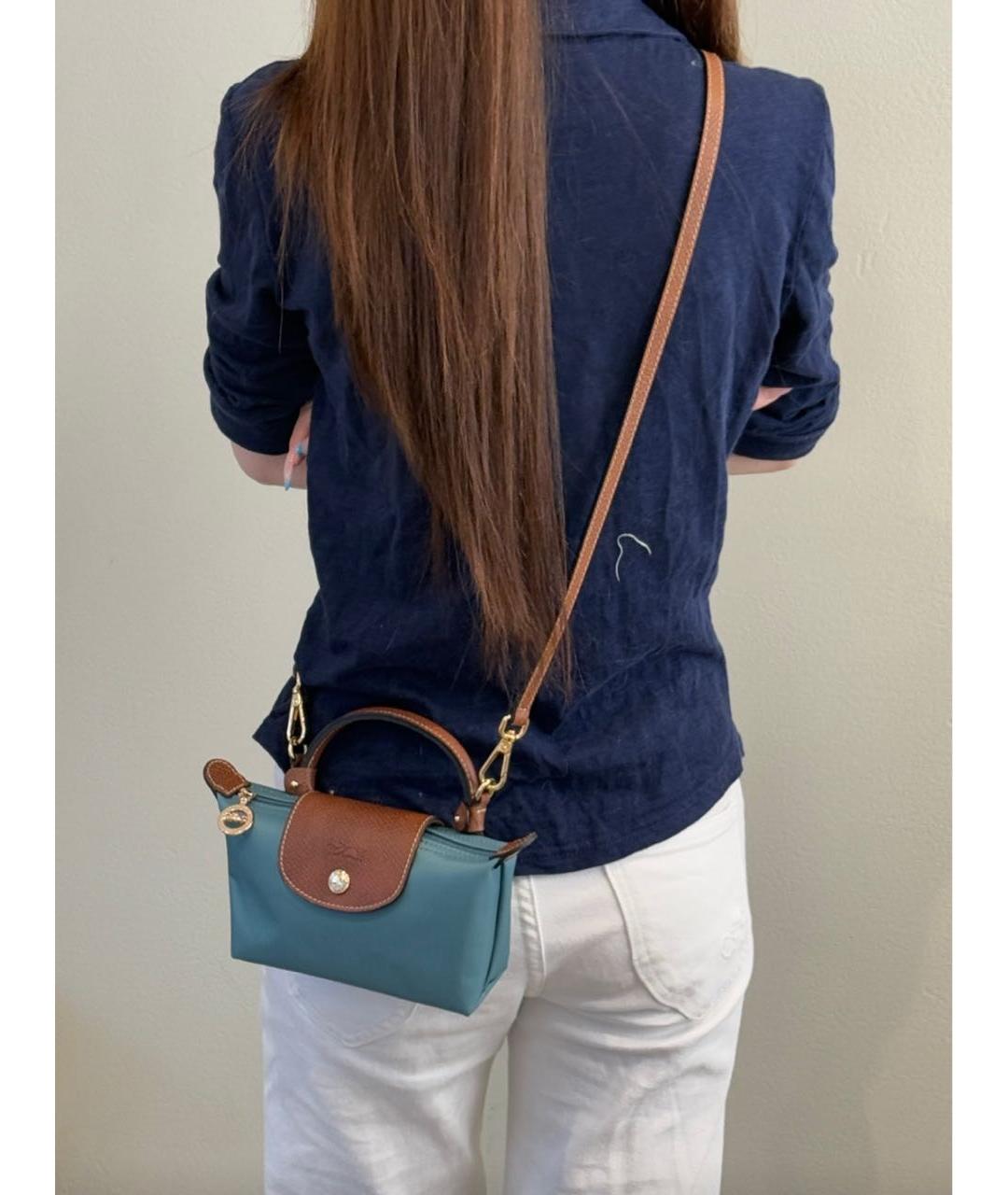 LONGCHAMP Бирюзовая тканевая сумка с короткими ручками, фото 4