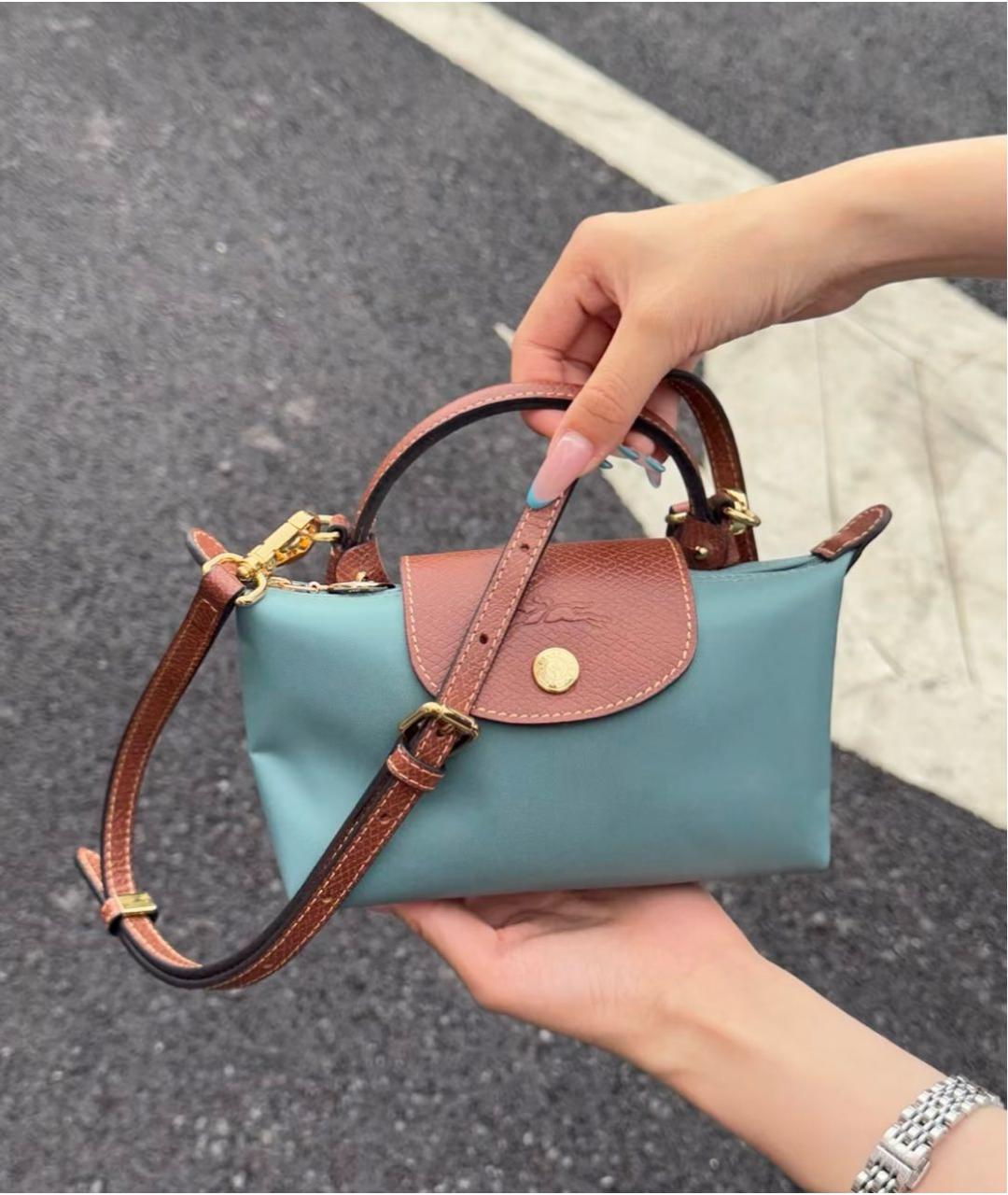 LONGCHAMP Бирюзовая тканевая сумка с короткими ручками, фото 5