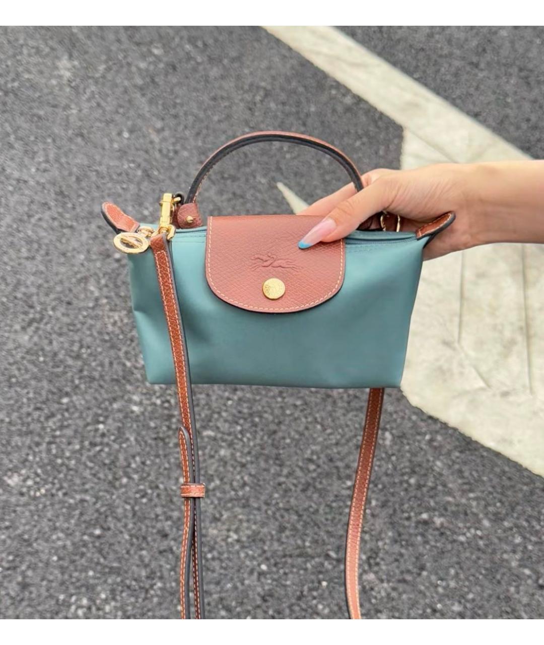 LONGCHAMP Бирюзовая тканевая сумка с короткими ручками, фото 6