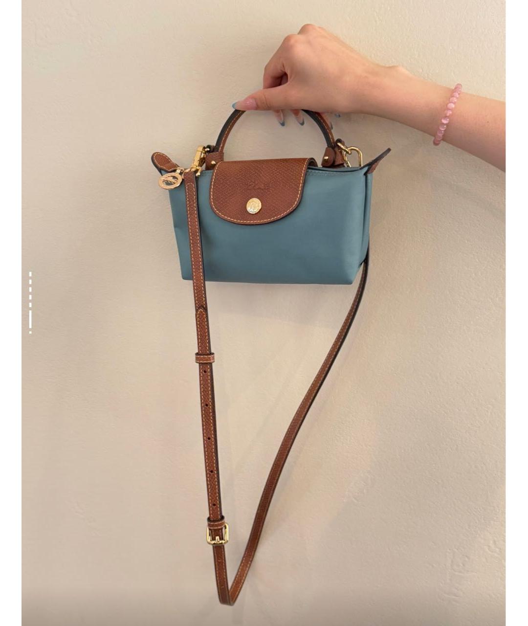 LONGCHAMP Бирюзовая тканевая сумка с короткими ручками, фото 3