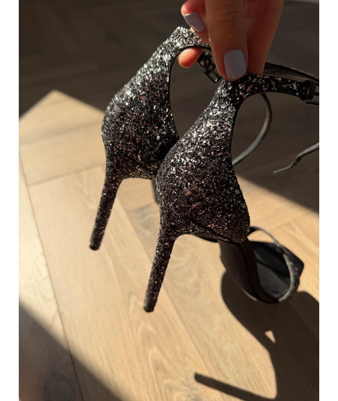 SAINT LAURENT Черные текстильные босоножки, фото 6