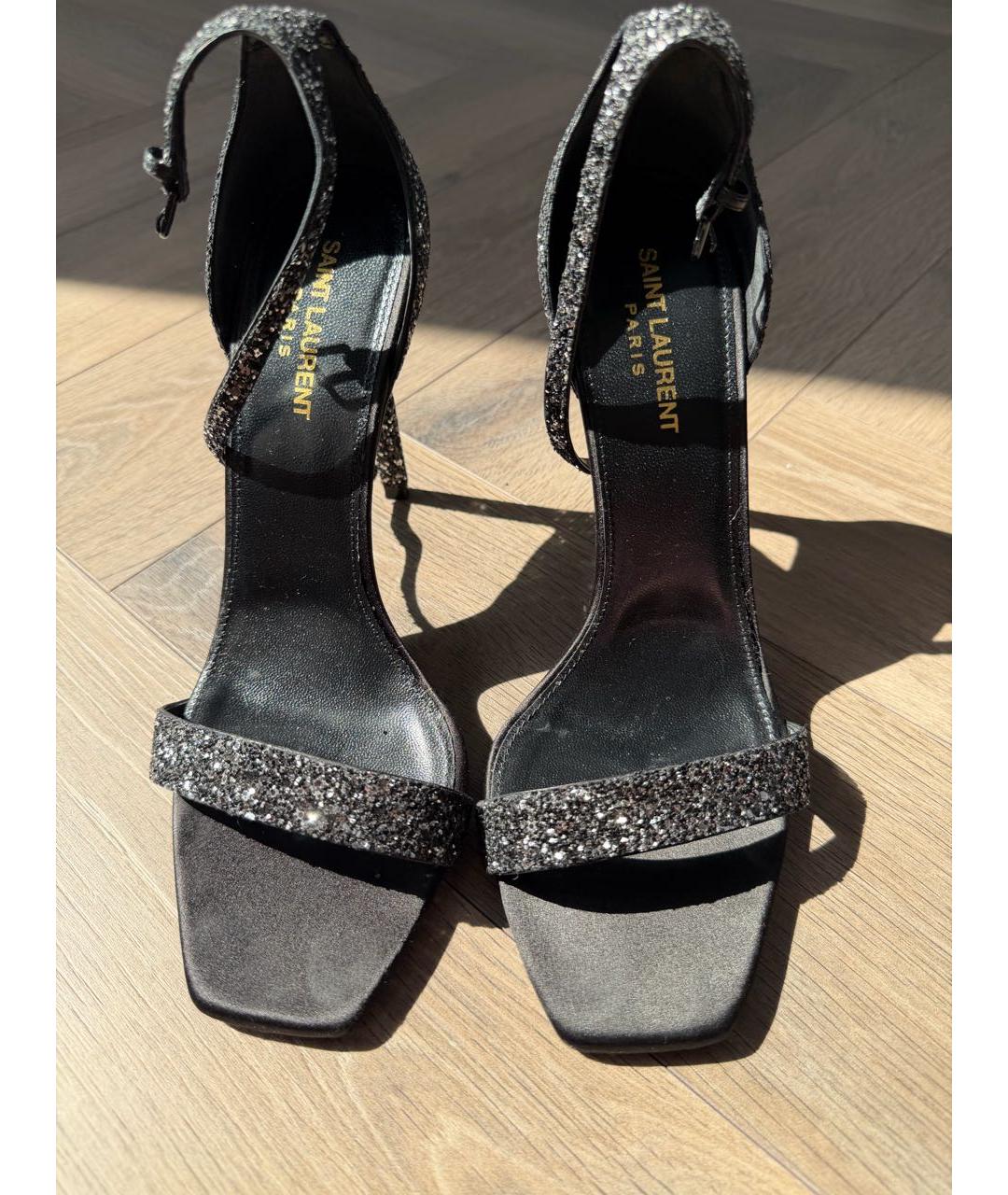 SAINT LAURENT Черные текстильные босоножки, фото 5