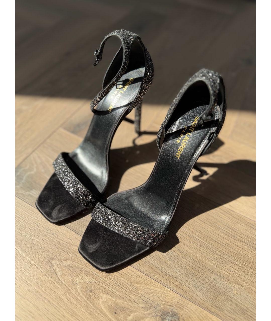 SAINT LAURENT Черные текстильные босоножки, фото 3