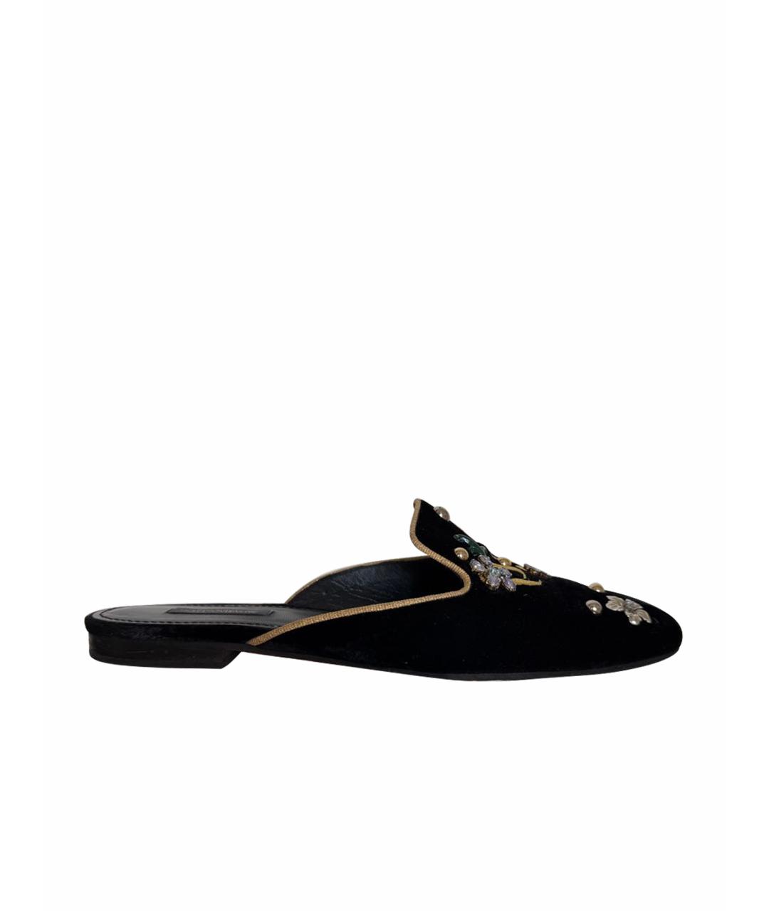 DOLCE&GABBANA Черные бархатные мюли, фото 1