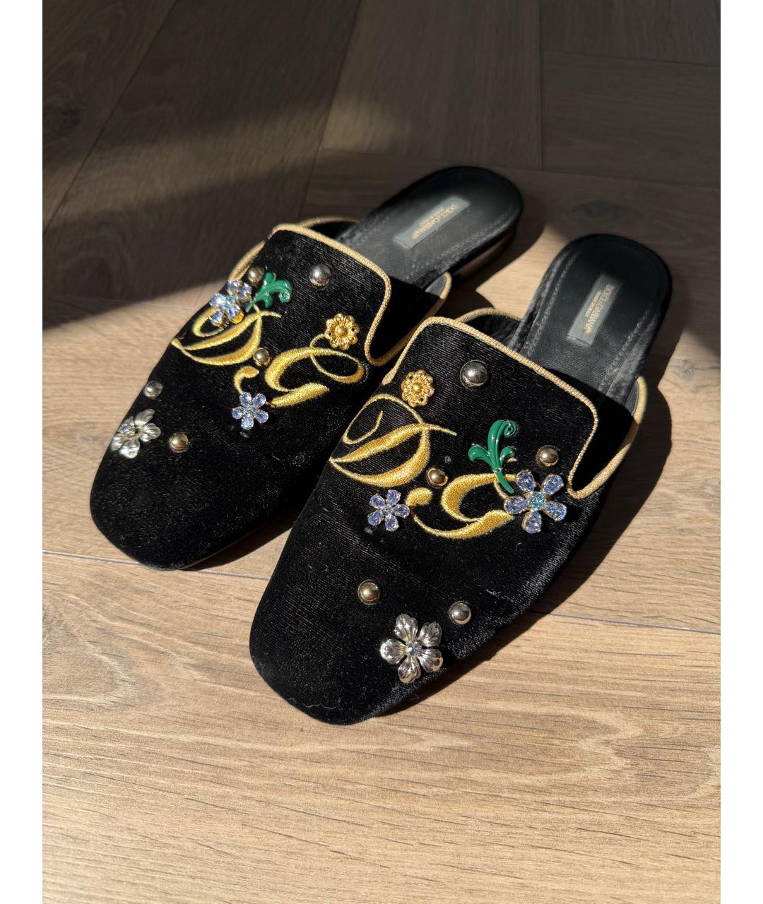 DOLCE&GABBANA Черные бархатные мюли, фото 2