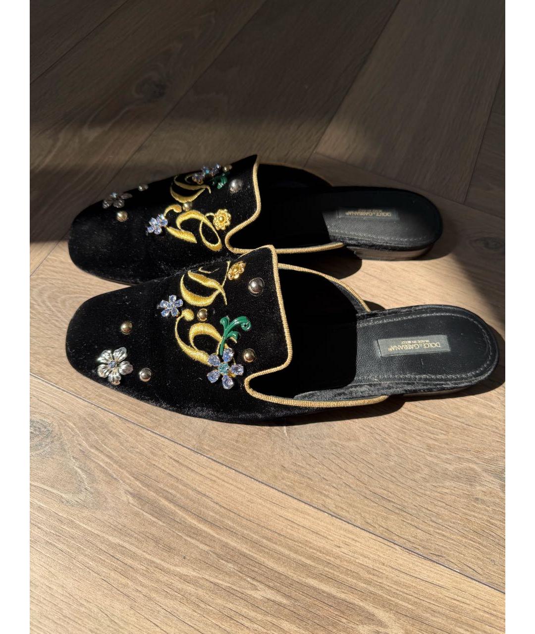 DOLCE&GABBANA Черные бархатные мюли, фото 4