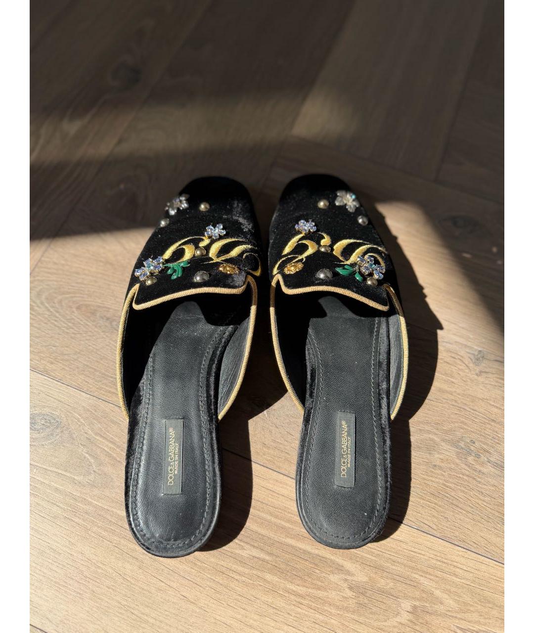 DOLCE&GABBANA Черные бархатные мюли, фото 3