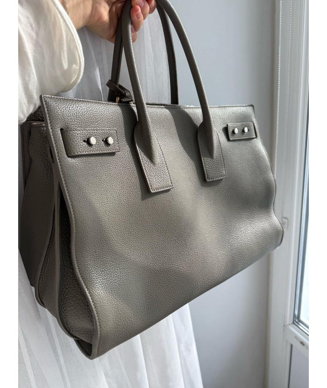 SAINT LAURENT Хаки кожаная сумка тоут, фото 3
