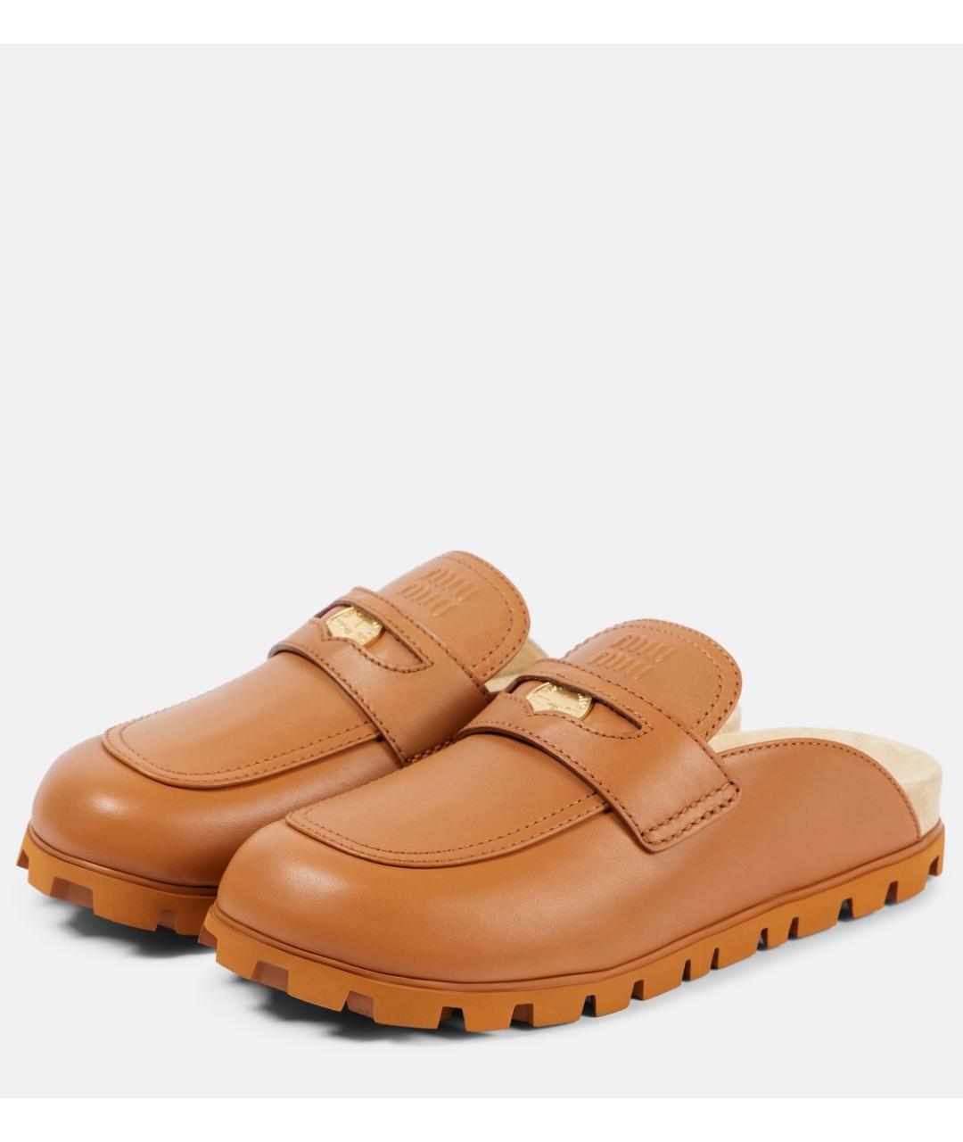 MIU MIU Коричневые кожаные мюли, фото 2