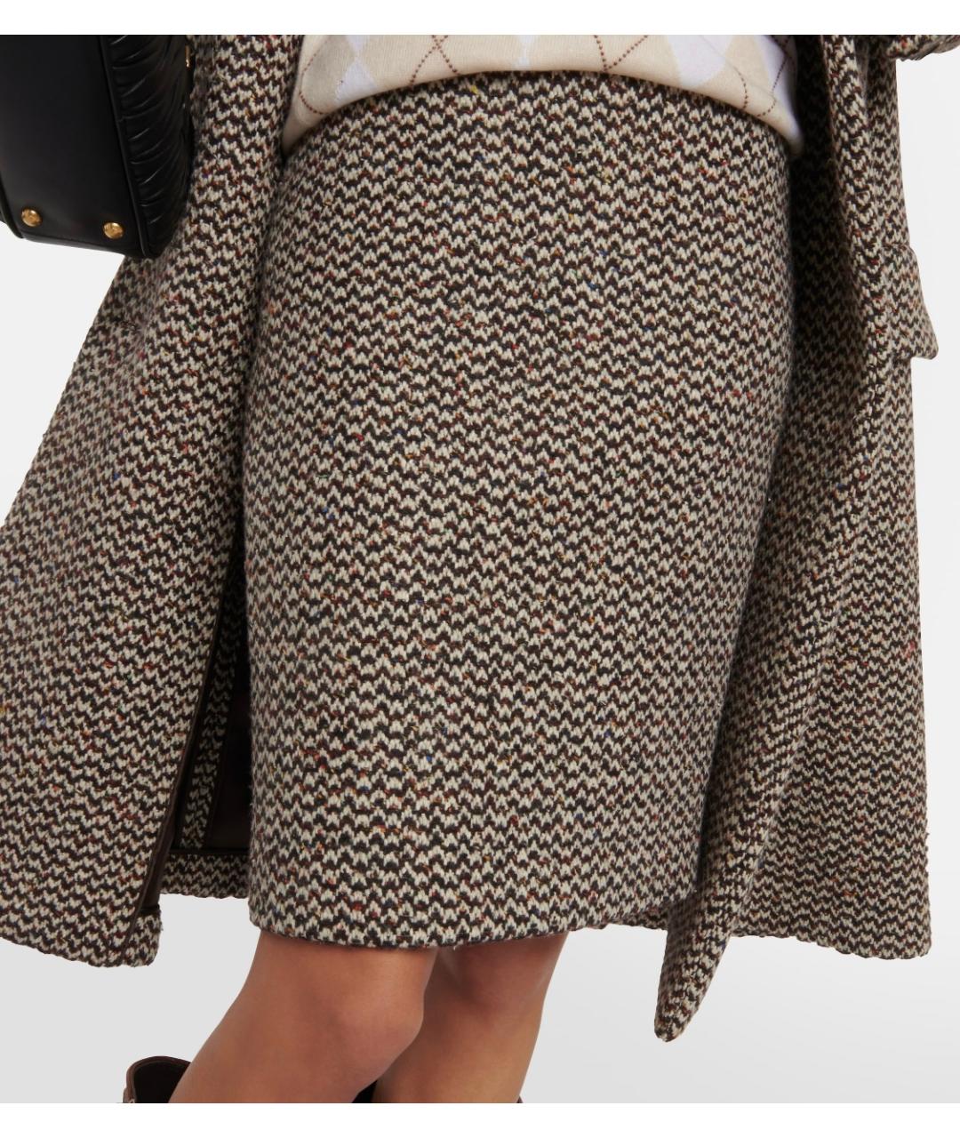 MIU MIU Коричневая шерстяная юбка миди, фото 4
