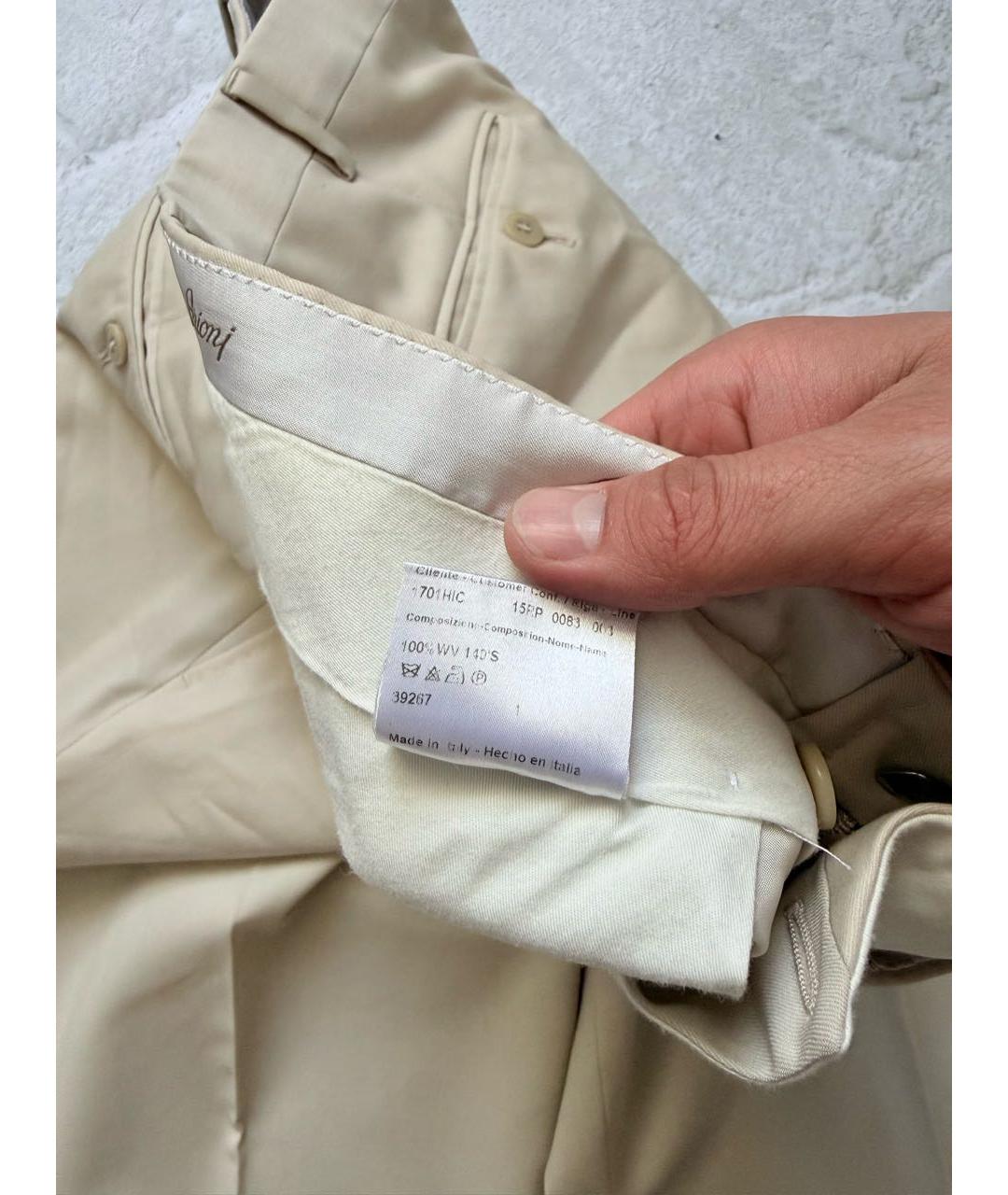BRIONI Бежевые хлопковые классические брюки, фото 4