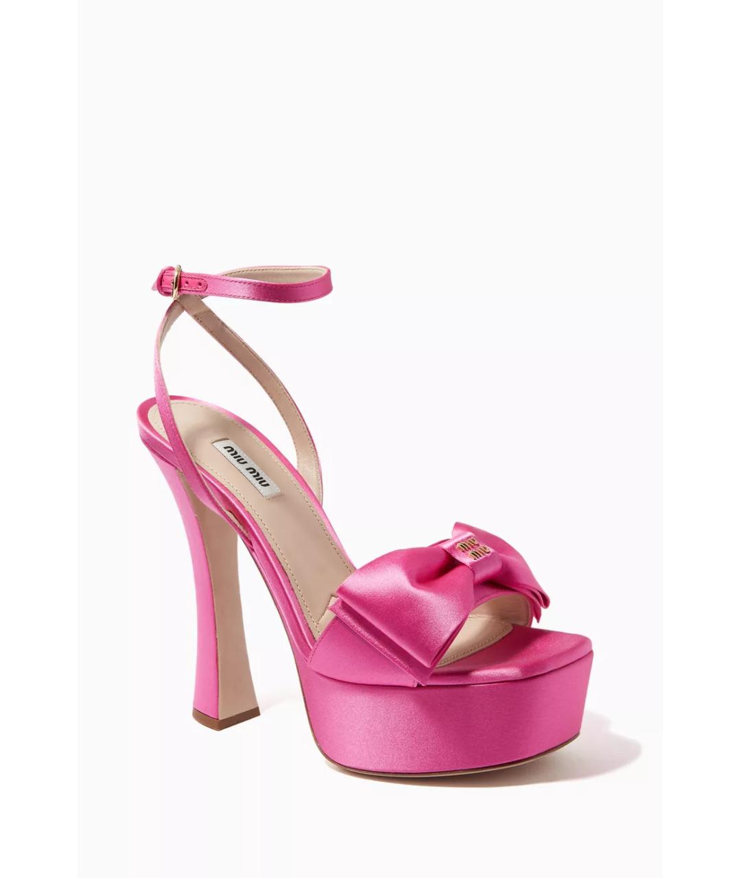 MIU MIU Розовые текстильные босоножки, фото 4