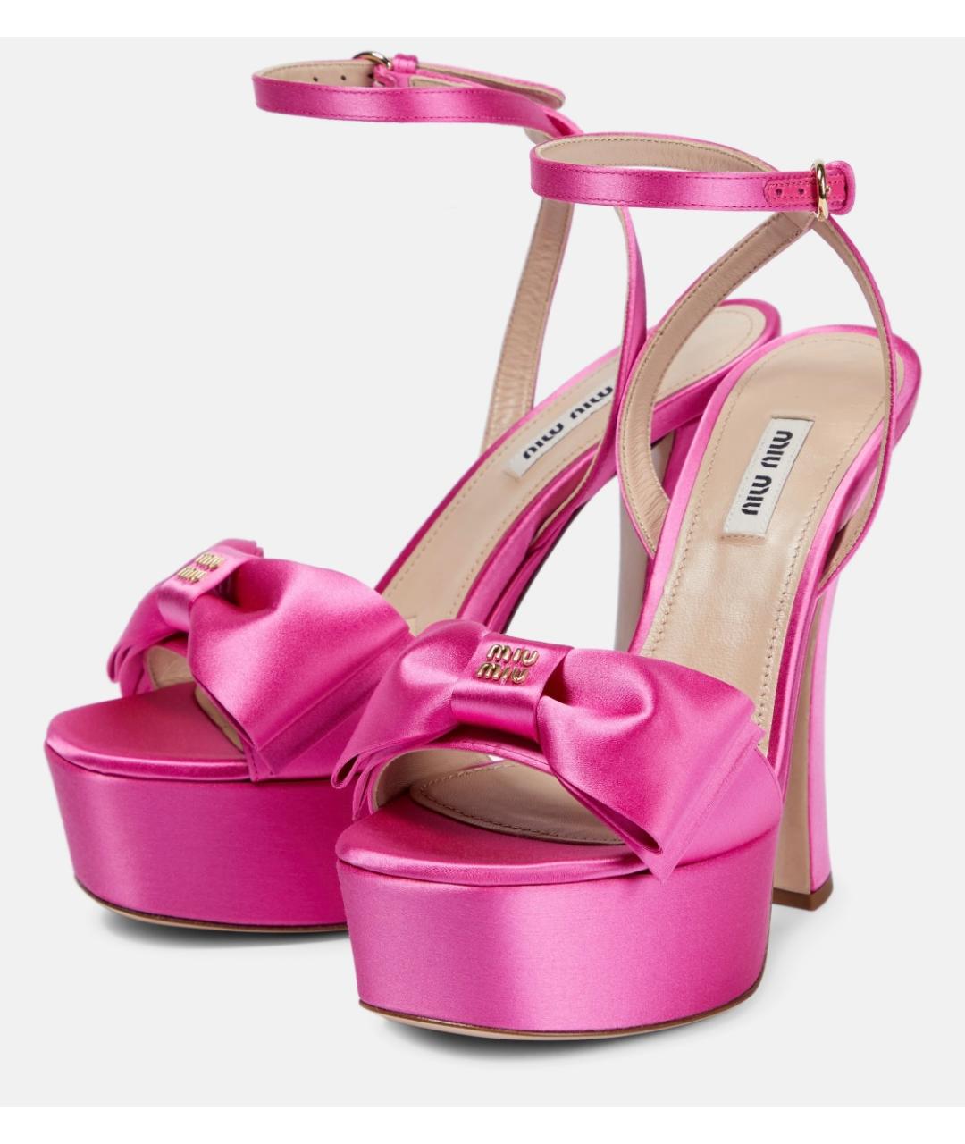 MIU MIU Розовые текстильные босоножки, фото 7
