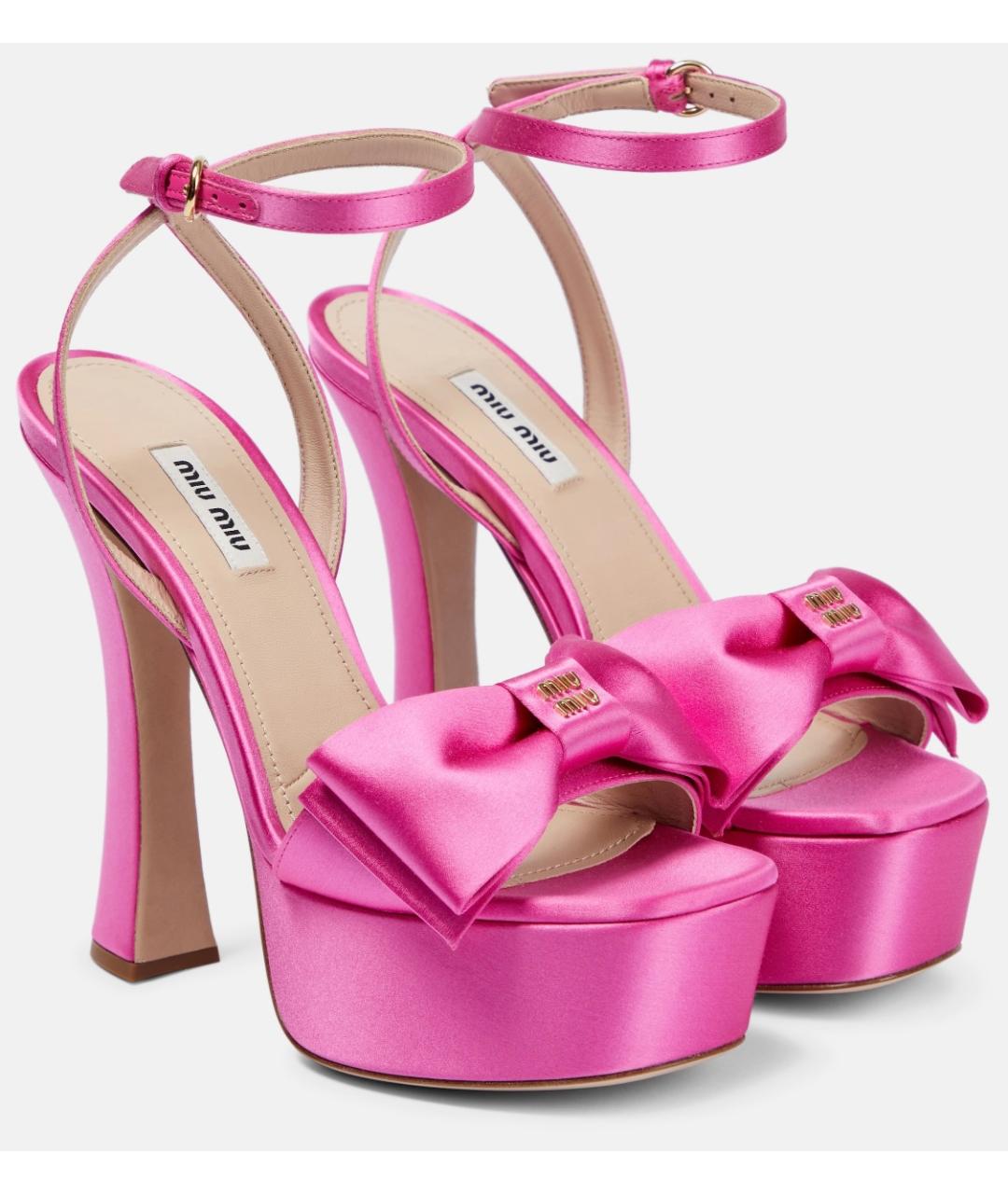 MIU MIU Розовые текстильные босоножки, фото 6