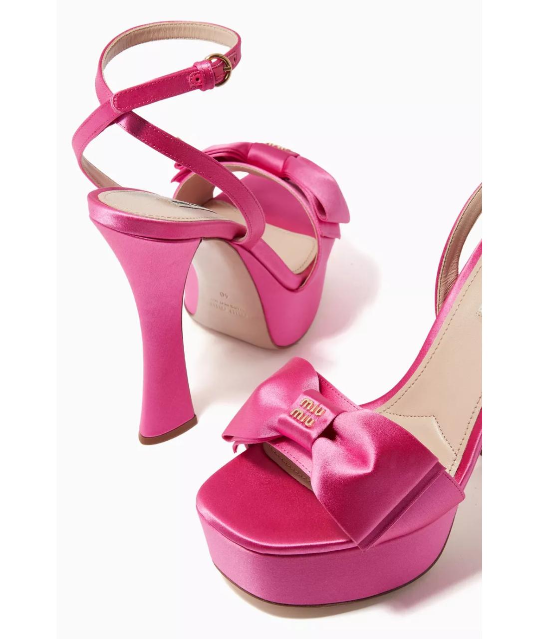 MIU MIU Розовые текстильные босоножки, фото 3