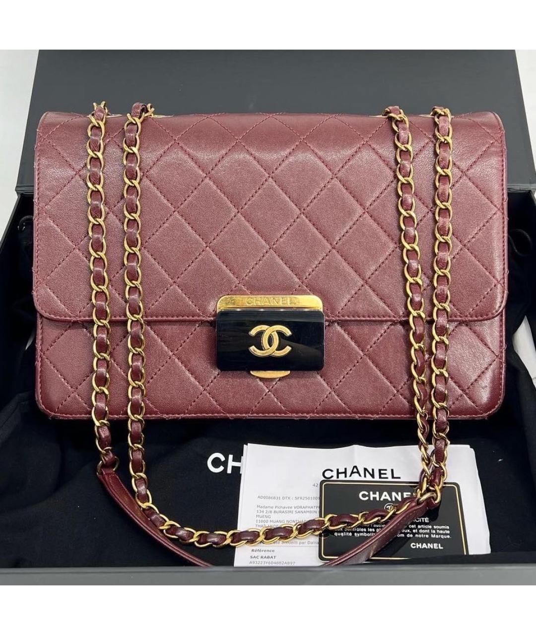 CHANEL Бордовая кожаная сумка через плечо, фото 3