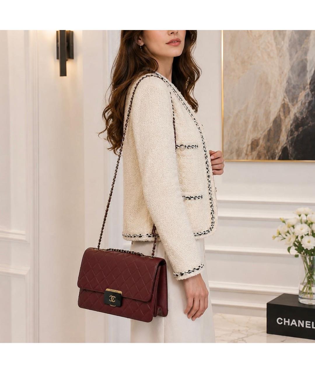 CHANEL Бордовая кожаная сумка через плечо, фото 7