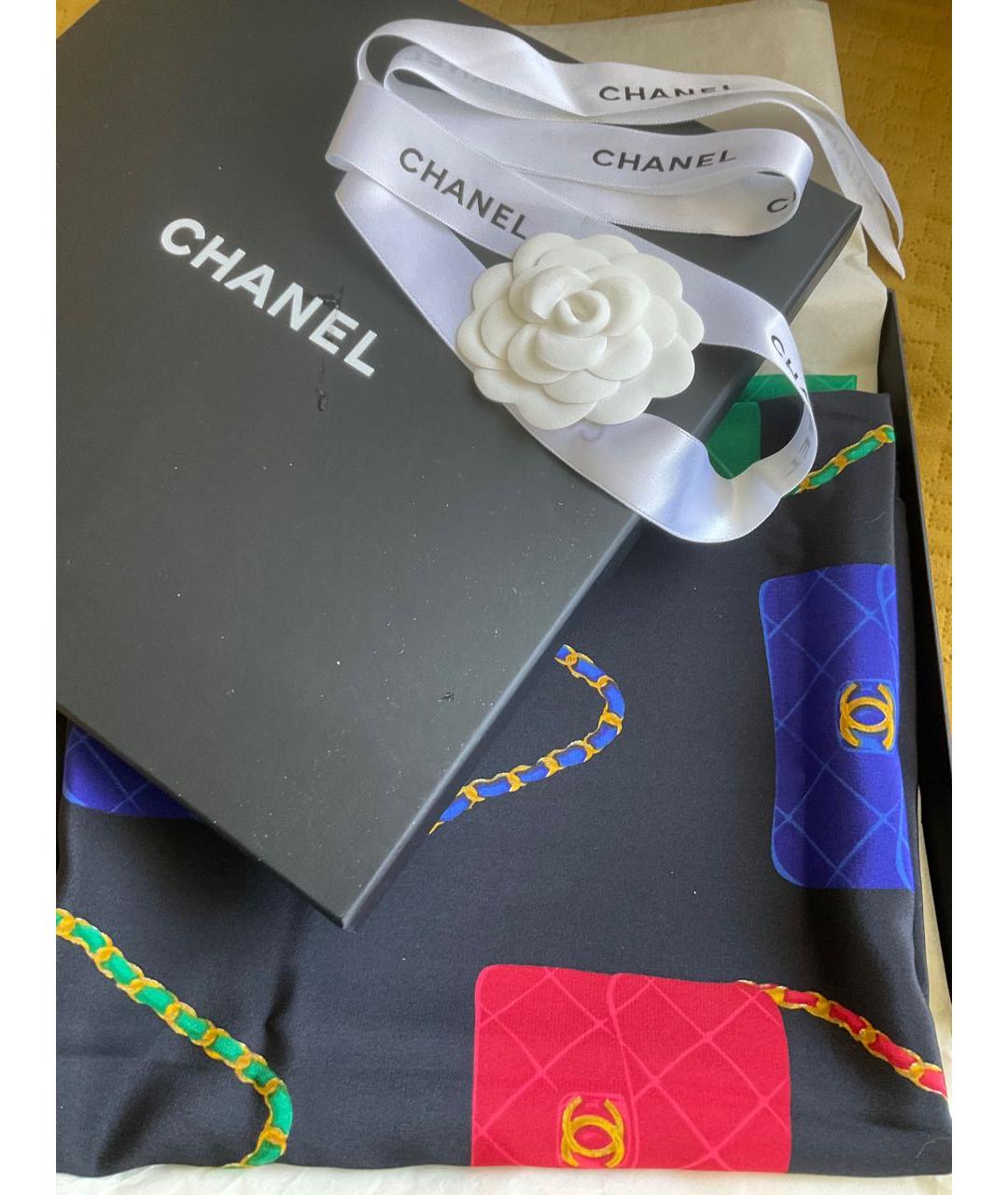 CHANEL Черный шелковый платок, фото 3