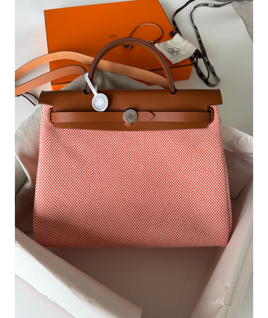HERMES Коралловая сумка тоут из искусственной кожи, фото 4