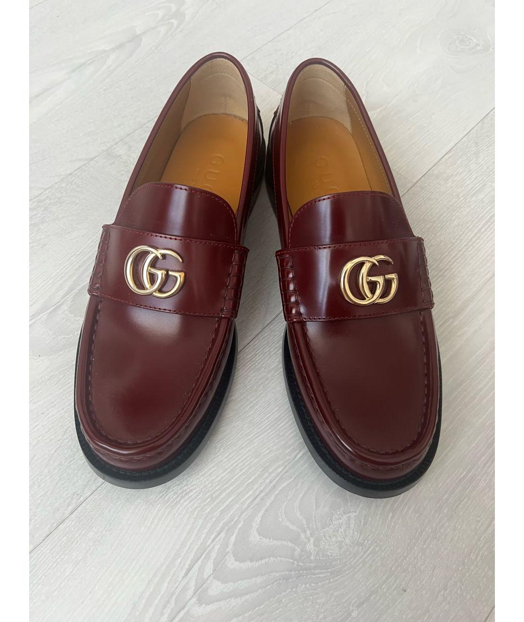 GUCCI Бордовые кожаные лоферы, фото 2