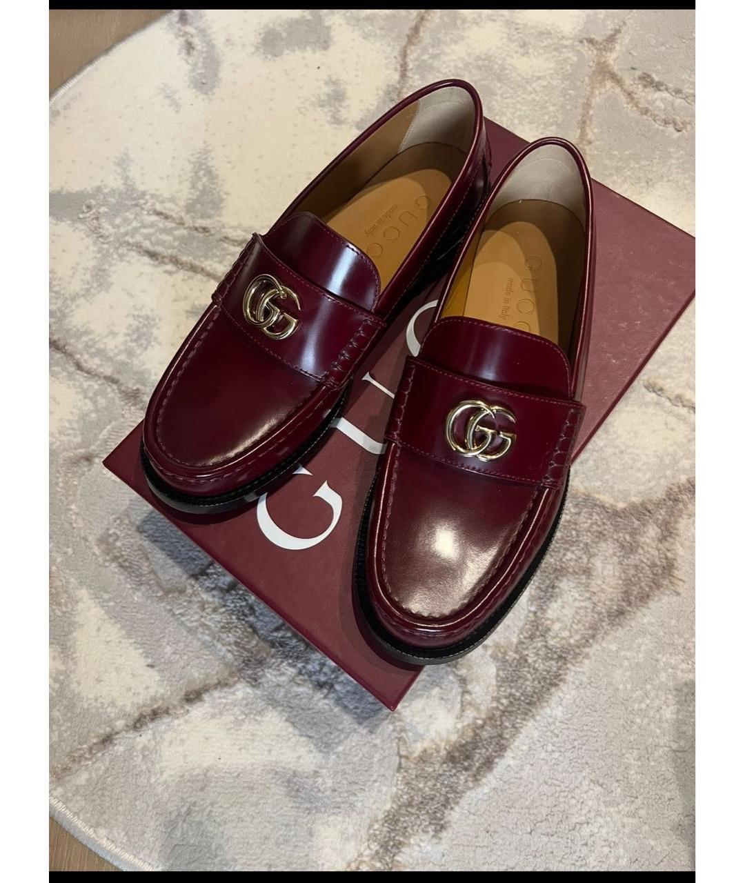 GUCCI Бордовые кожаные лоферы, фото 6