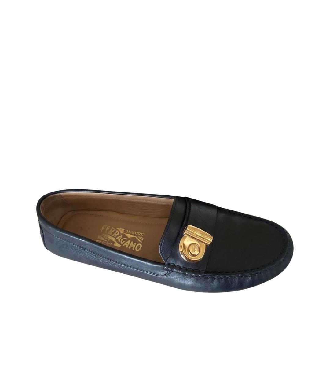 FERRAGAMO Темно-синие кожаные мокасины, фото 1