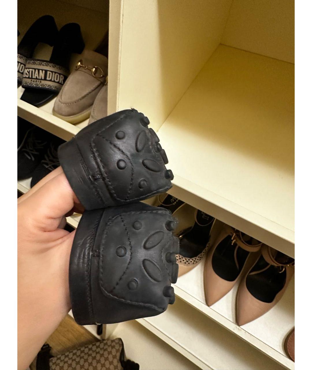 FERRAGAMO Темно-синие кожаные мокасины, фото 4