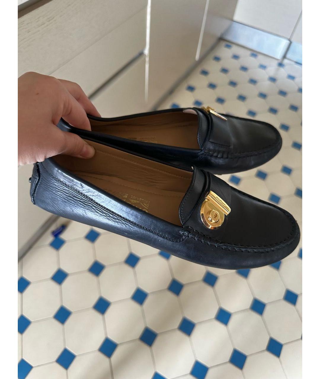FERRAGAMO Темно-синие кожаные мокасины, фото 8
