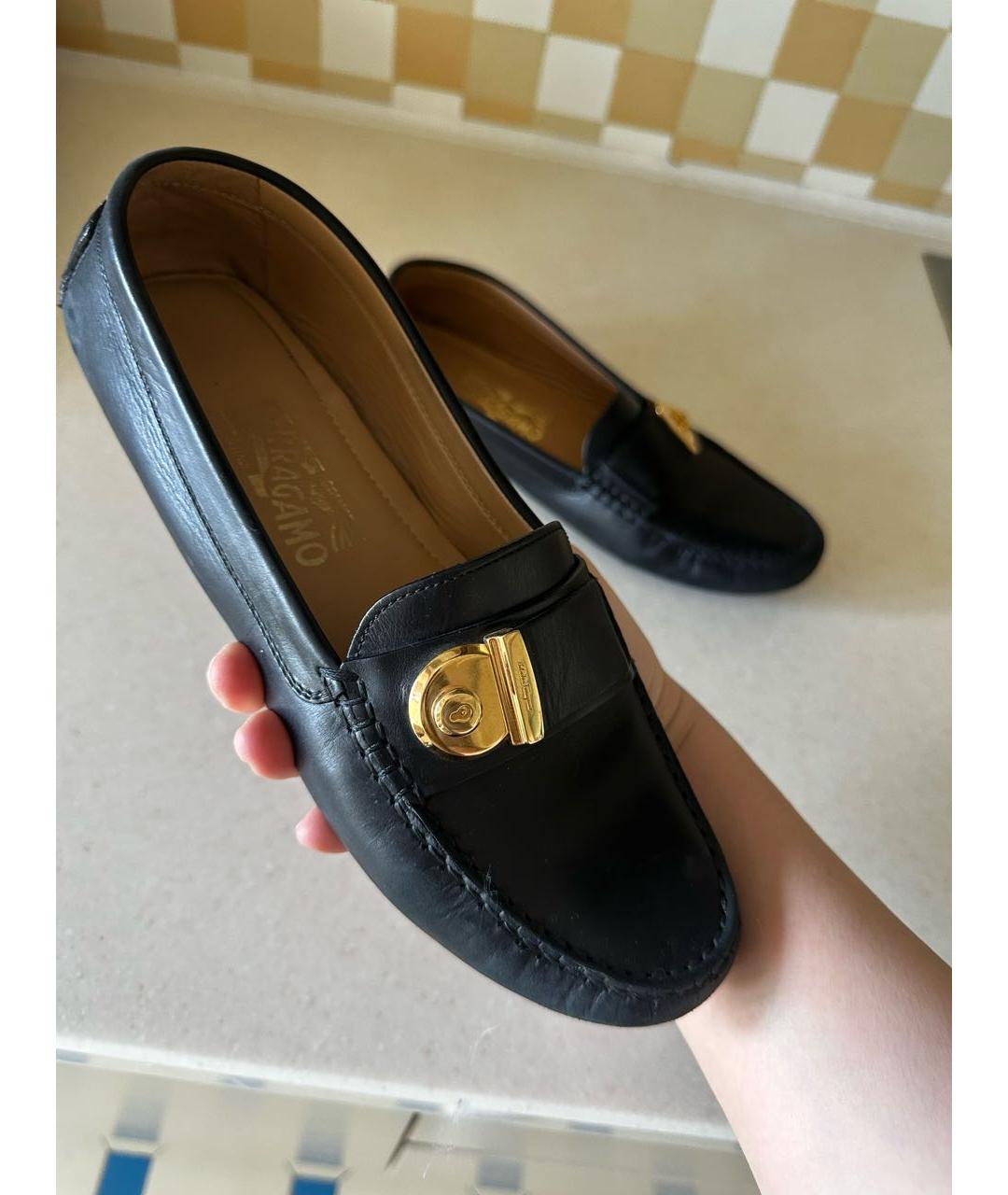 FERRAGAMO Темно-синие кожаные мокасины, фото 3