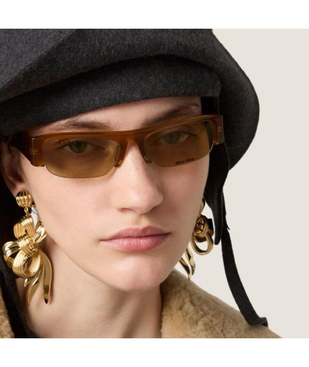 MIU MIU Коричневые пластиковые солнцезащитные очки, фото 4